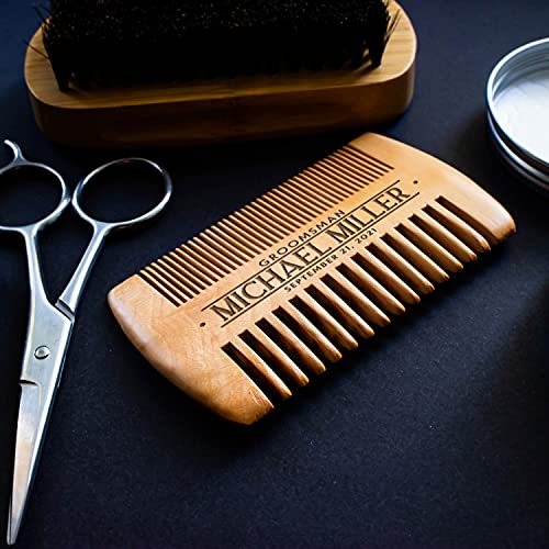Single, Groomsmen Gifts for Wedding, Personalized Groomsmen Beard Comb w/ Lea...