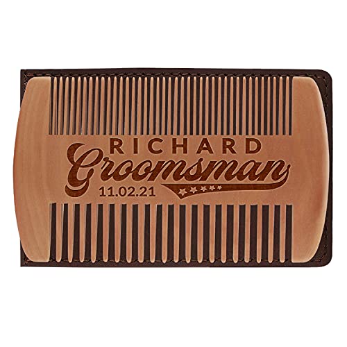 Single, Groomsmen Gifts for Wedding, Personalized Groomsmen Beard Comb w/ Lea...