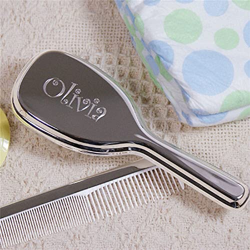 GiftsForYouNow Engraved Silver Baby Comb and Brush Set, New Parents Gift, Gif...