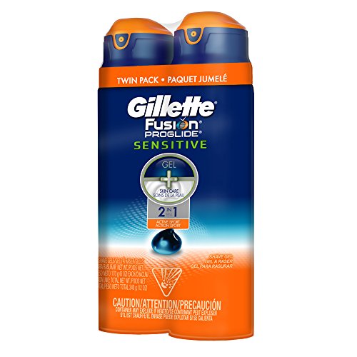 Gillette Fusion ProGlide Sensitive 2 in 1 Shave Gel, Active Sport, Pack of 2,...
