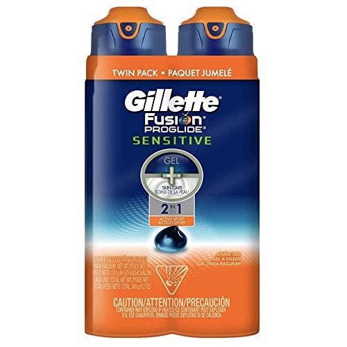 Gillette Fusion ProGlide Sensitive 2 in 1 Shave Gel, Active Sport, Pack of 2,...