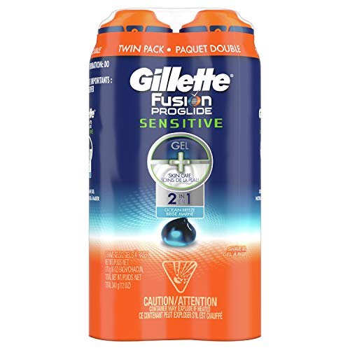 Gillette Fusion ProGlide Sensitive 2 in 1 Shave Gel, Ocean Breeze, 6 Ounce (P...