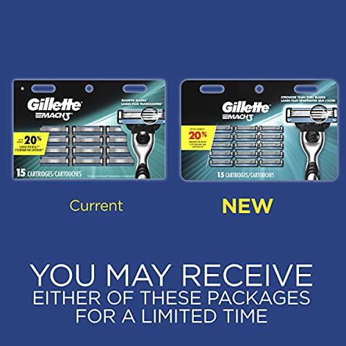 Gillette Mach3 Mens Razor Blade Refills, 15 Count, Designed for Sensitive Skin