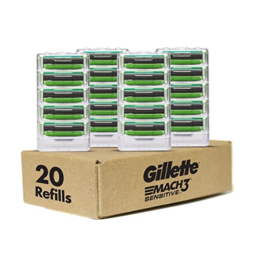 Gillette Mach3 Sensitive Mens Razor Blade Refills, 20 Count, Designed for Sen...
