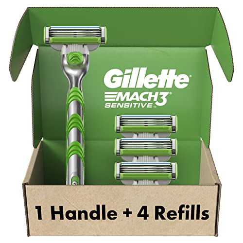 Gillette Mach3 Sensitive Razors for Men, 1 Gillette Razor, 5 Razor Blade Refi...