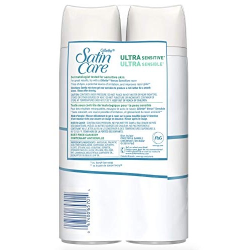Gillette Satin Care Ultra Sensitive Shave Gel for Women, Pack of 2, 7oz Each,...