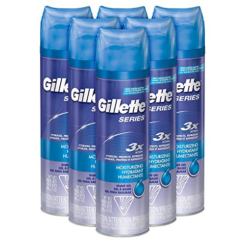 Gillette Series 3X Moisturizing Shave Gel, 6 Count, 7oz Each, Lubrication to ...