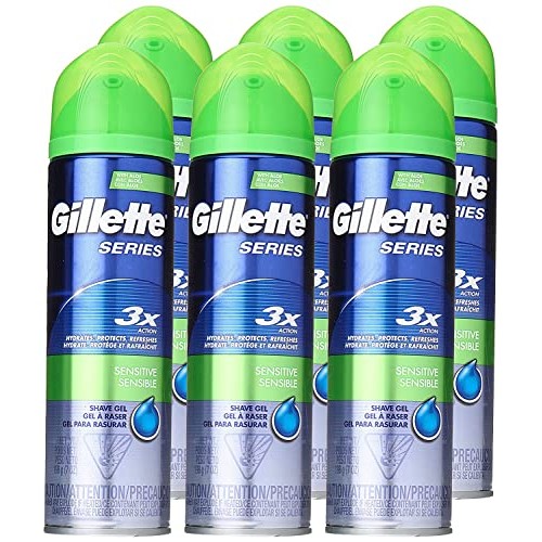 Gillette Series 3X Sensitive Shave Gel, 6 Count, 7oz Each, Hydrates, Protects...