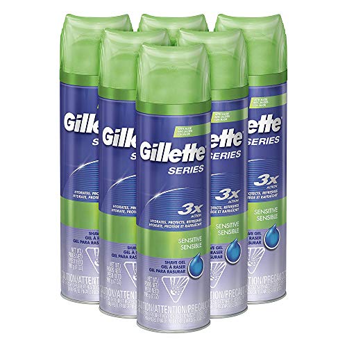 Gillette Series 3X Sensitive Shave Gel, 6 Count, 7oz Each, Hydrates, Protects...