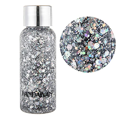 Gireatick Body Gel Glitter Set, 3 Boxes Silver & Gold Holographic Chunky Glit...