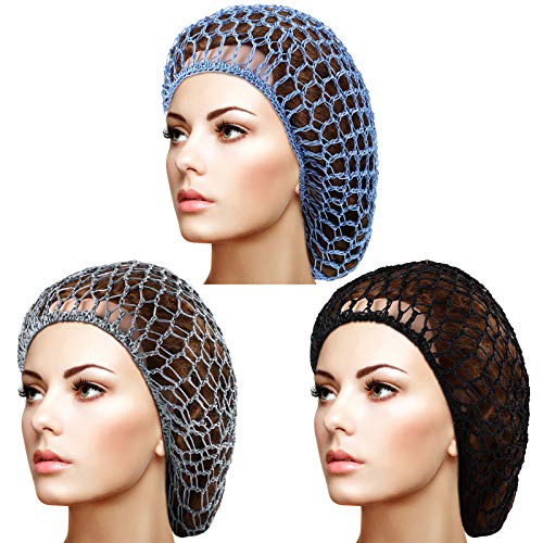 3 Pieces Mesh Hair Net Rayon Crochet Hair Nets Knit Snood Hat Crocheted Sleep...