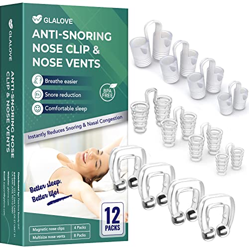 Glalove Anti-Snoring Solution, 4 Pack Silicone Magnetic Nose Clips & 8 Pack S...