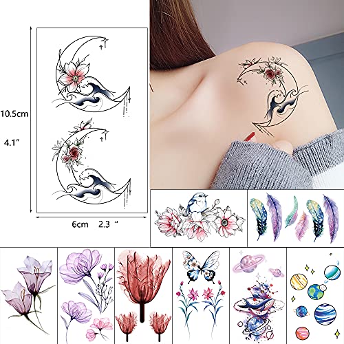 glaryyears 40 Sheets X-Ray Flower Temporary Tattoos for Women, Blossom Waterc...