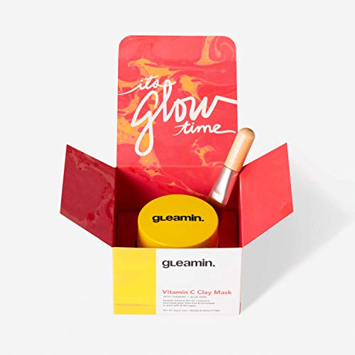 Gleamin Turmeric Vitamin C Clay Mask & Mask Brush - Clay Face Mask with Aloe ...