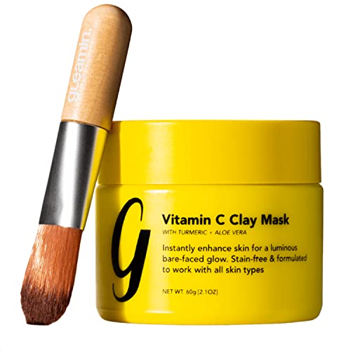 Gleamin Turmeric Vitamin C Clay Mask & Mask Brush - Clay Face Mask with Aloe ...