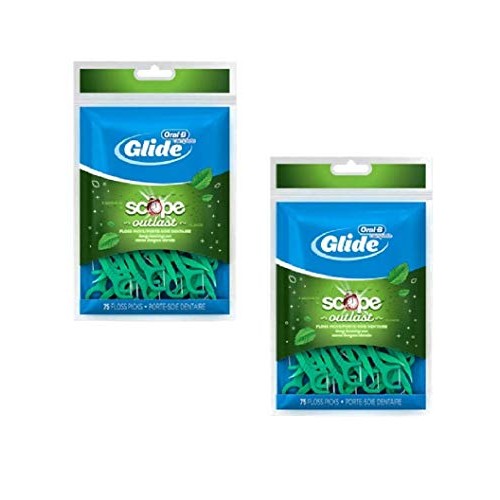 Glide Dental Floss Picks Plus Scope Outlast, Long Lasting Mint, 75 Dental Flo...