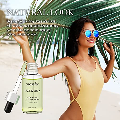 Glossiva Self Tanner for Face and Body - 32ml,Light/Medium Self Tanning Drops...
