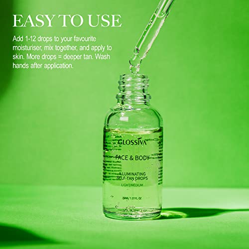 Glossiva Self Tanner for Face and Body - 32ml,Light/Medium Self Tanning Drops...