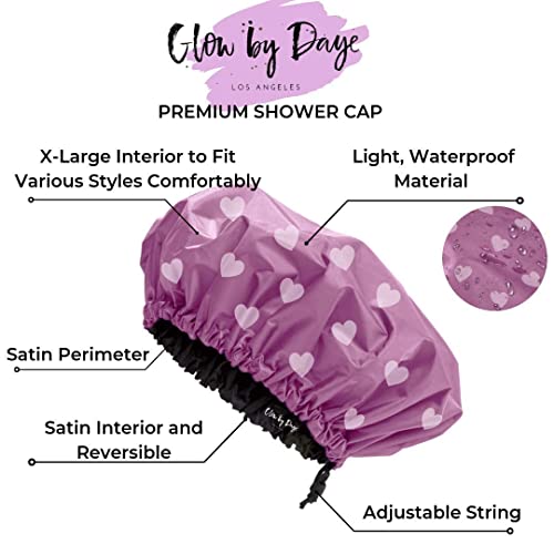 Glow by Daye Satin Lined Shower Cap, Adjustable and Waterproof with Satin Int...