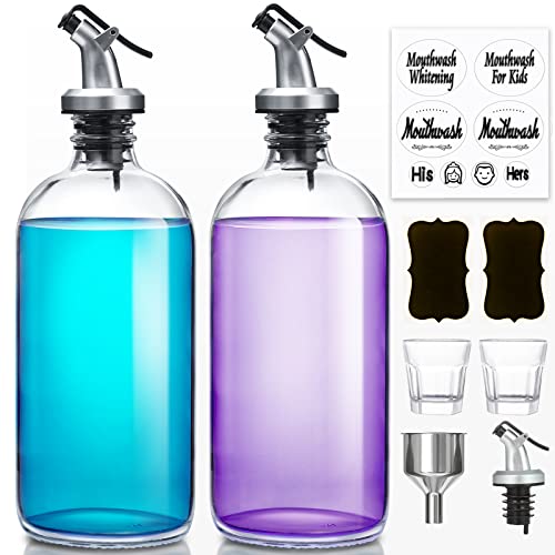 GMISUN Mouthwash Dispenser, 2 Pack 16oz Glass Mouthwash Decanter for Bathroom...