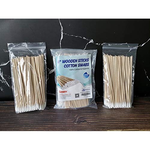 Gmark 200pcs Count 6" Cotton Swabs Wooden Sticks Cotton Tipped Applicator GM1...