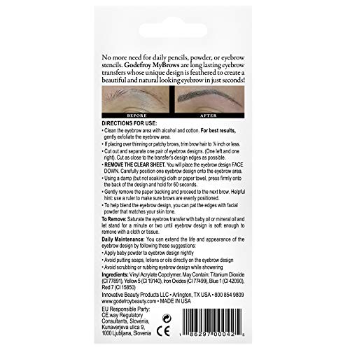 Godefroy MyBrows Long Lasting Eyebrow Transfers, High Arch, Medium Brown, 12-...