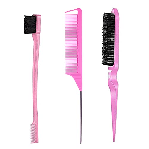 3 Pieces Hair Styling Comb Set Teasing Hair Brush Rat Tail Comb Edge Brush fo...