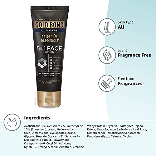 Gold Bond Men's Essentials Face Lotion 3.3 oz., 5-in-1 With SPF 15 Sunscreen