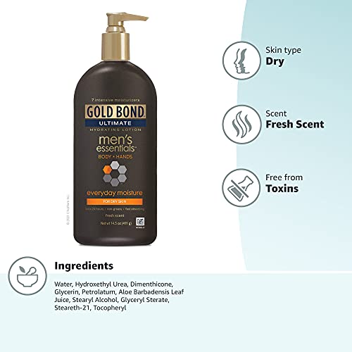 Gold Bond Men's Essentials Hydrating Lotion 14.5 oz., Everyday Moisture for D...