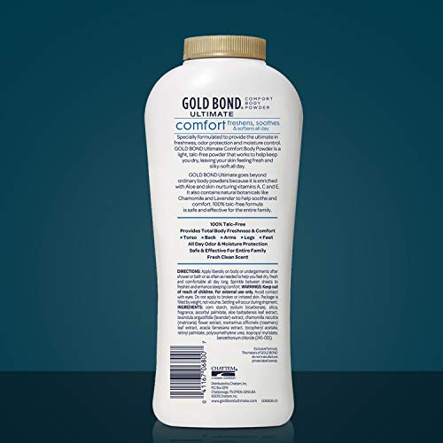 Gold Bond Ultimate Comfort Body Powder 10 oz. (Pack of 3), Talc-Free Formula ...