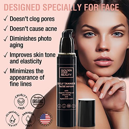 Face Tanner – Self Tan Serum w/Hyaluronic Acid and Organic Rosehip Oil, Self ...
