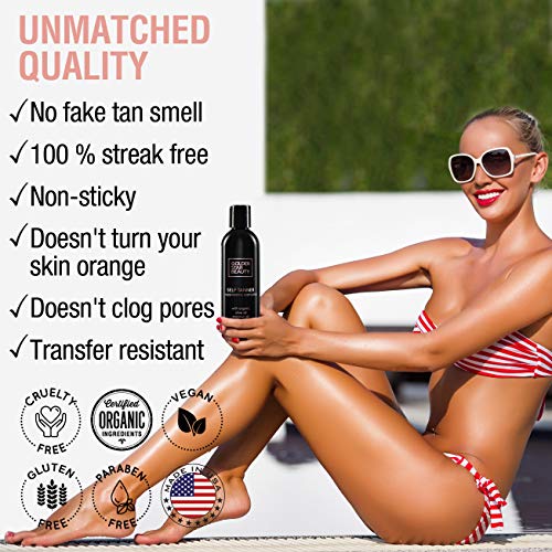 Self Tanner Lotion - Natural Sunless Tanning Lotion w/ Organic & Hyaluronic A...