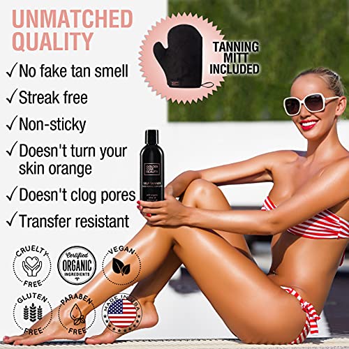 Self Tanner Lotion with Tanning Mitt - Sunless Tanning Lotion with Organic Oi...