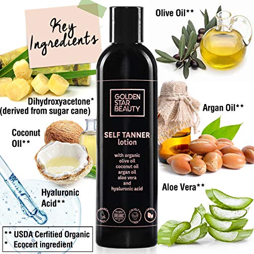 Self Tanner Lotion with Tanning Mitt - Sunless Tanning Lotion with Organic Oi...