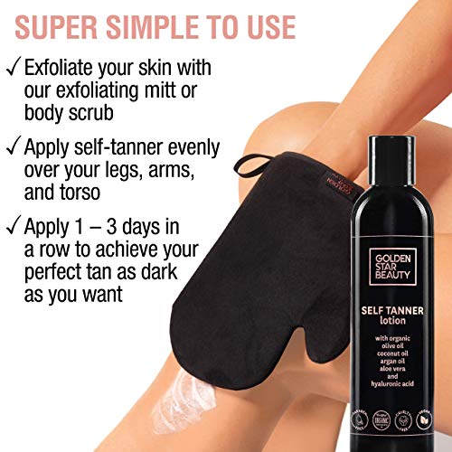 Self Tanner Lotion with Tanning Mitt - Sunless Tanning Lotion with Organic Oi...
