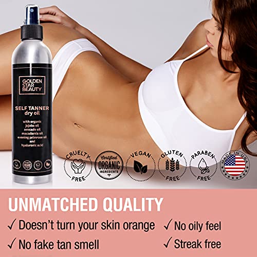 Self Tanner Oil - Natural Sunless Tanning Spray w/ Hyaluronic Acid and Organi...