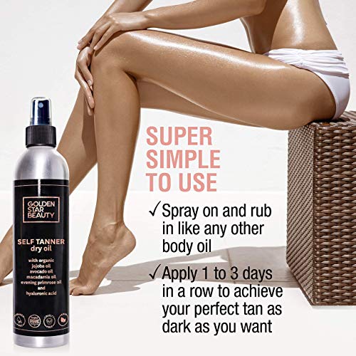 Self Tanner Oil - Natural Sunless Tanning Spray w/ Hyaluronic Acid and Organi...