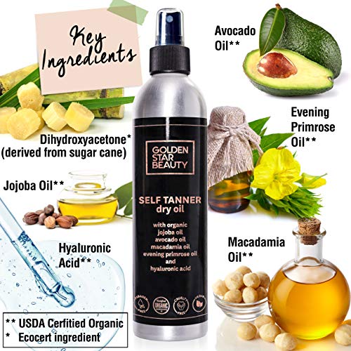Self Tanner Oil - Natural Sunless Tanning Spray w/ Hyaluronic Acid and Organi...