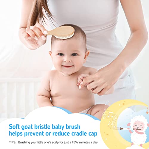 GoldenFleece Baby Hair Brush Set, Soft Goat Hairbrush Ideal for Cradle Cap, B...