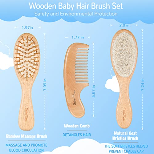 GoldenFleece Baby Hair Brush Set, Soft Goat Hairbrush Ideal for Cradle Cap, B...