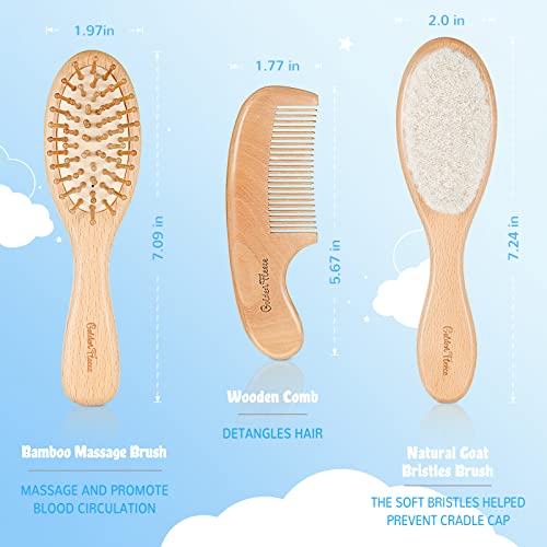 GoldenFleece Baby Hair Brush Set, Soft Goat Hairbrush Ideal for Cradle Cap, B...