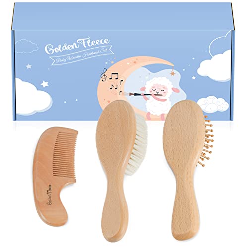 GoldenFleece Baby Hair Brush Set, Soft Goat Hairbrush Ideal for Cradle Cap, B...