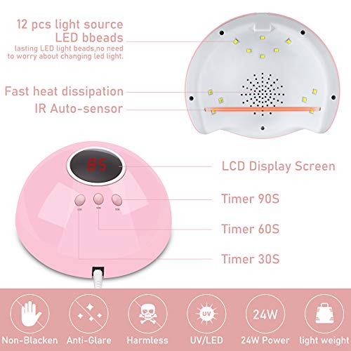UV LED Nail Lamp,24W Gel Nail Lamp with 3 Timer Setting,Golspark Nail Dryer P...