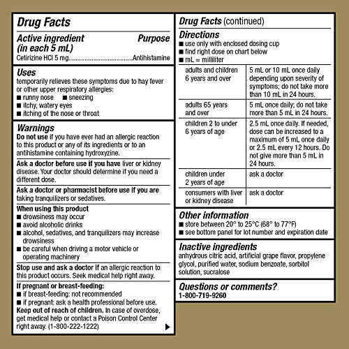 GoodSense Children’s All Day Allergy, Cetirizine Hydrochloride Oral Solution ...