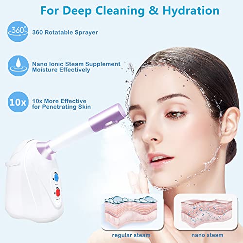 Nano Facial Steamer with Extendable Arm, Cold/Warm/Hot Face Steamer for Facia...