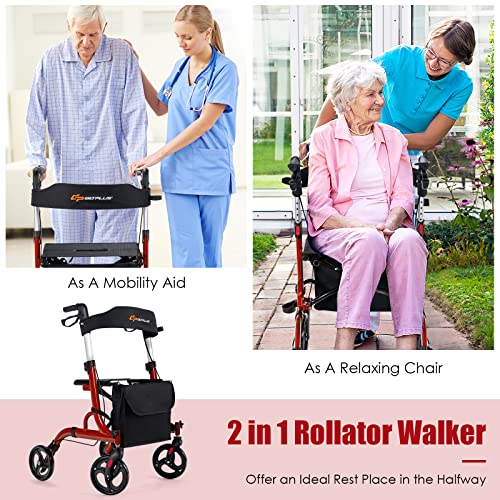 Goplus 2 in 1 Folding Rollator Walker for Seniors and Adults, 8" Wheels Medic...