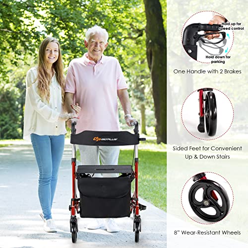 Goplus 2 in 1 Folding Rollator Walker for Seniors and Adults, 8" Wheels Medic...