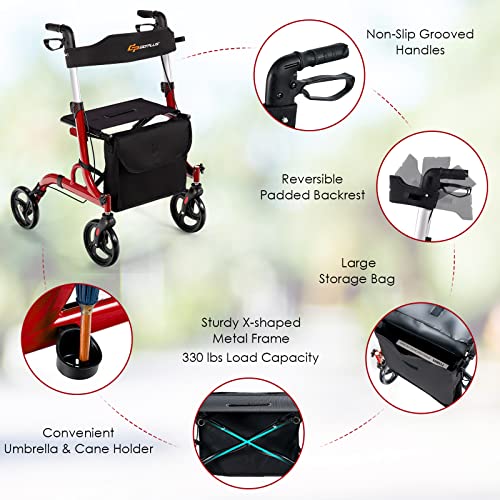 Goplus 2 in 1 Folding Rollator Walker for Seniors and Adults, 8" Wheels Medic...