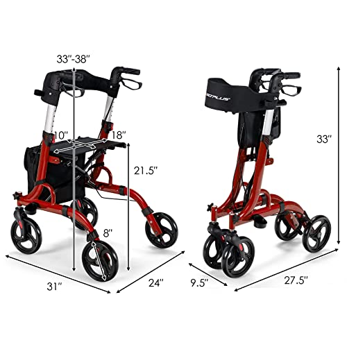 Goplus 2 in 1 Folding Rollator Walker for Seniors and Adults, 8" Wheels Medic...