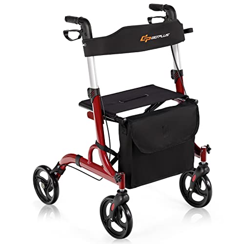 Goplus 2 in 1 Folding Rollator Walker for Seniors and Adults, 8" Wheels Medic...